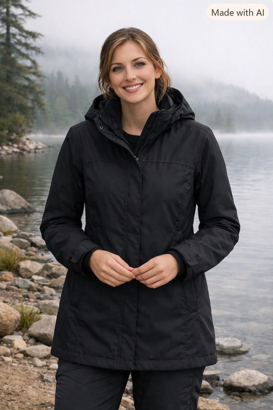 REI Black Waterproof Jacket XS Removable Hood Full Zip No Belt